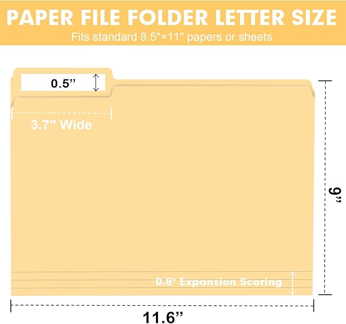 File Folder, RAZCC 200 Pack Colored File Folders, 1/3 Cut Tab File Folder Letter Size, Filing Folders with Tabs for Office School Business Use, Assorted 10 Colors