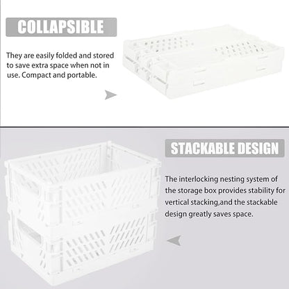 Tixill 2-Pack Mini Foldable Plastic Storage Box Mini Plastic Baskets for Organizing and Storage for Home Kitchen Bedroom Bathroom Office. (White, 16x11x6)