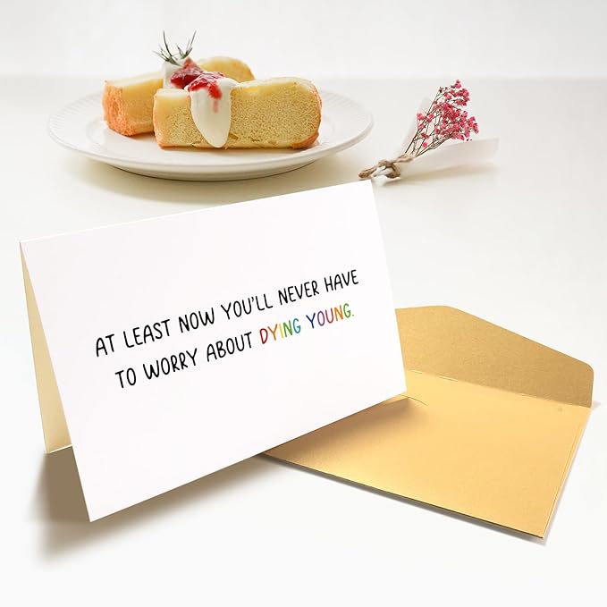 Chenive Funny Old Age Birthday Card for Men Women, Getting Older Birthday Card for Him Her, Birthday Card for Friends, Now Never Have To Worry About Dying Young