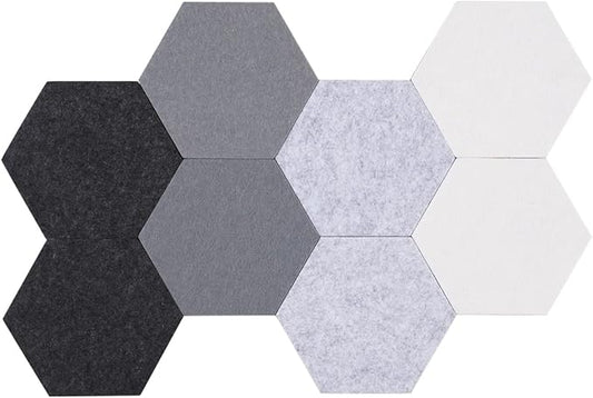LAJAR 8 Pcs Hexagon Felt Bulletin Board Tiles, Self Adhesive Felt Pin Board Wall Tiles for Photos, Pictures, Memos (Gray)