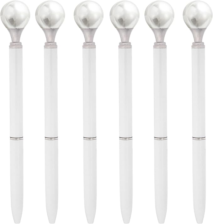 6 Pieces False Pearl Decoration Twist Metal Ballpoint Pen Ball Pen 1.0 MM Black Ink