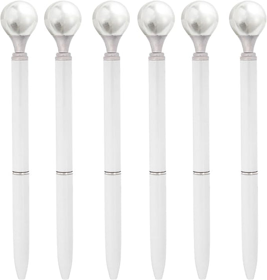 6 Pieces False Pearl Decoration Twist Metal Ballpoint Pen Ball Pen 1.0 MM Black Ink