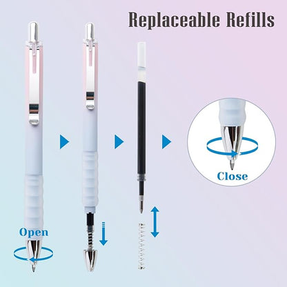 Gel Pens Medium Point 0.7mm Black Ink Gel Pen Retractable Cute Pens for Smooth Writing School Office Supplies, Pack of 12