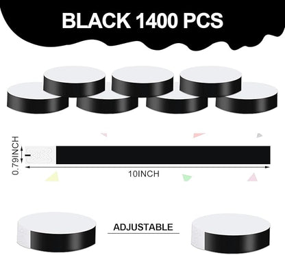 REHALY 1400 Pcs Wristbands for Events Paper Wristbands Waterproof Paper Bracelets Neon Wrist Bands Colored Wristbands Adhesive Hand Bands Armbands for Concerts(Black)