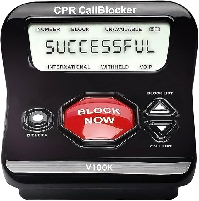 CPR V100K Call Blocker for Landline Phones with Caller ID. Pre-Loaded with 100,000 Nuisance Numbers and Allows Blocking of 10,000 More with a Single Button Press.