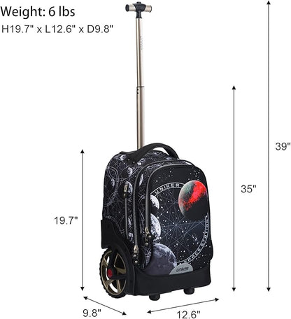 UNIKER Rolling Backpack without Straps for Boys, Roller Travel Bag,Wheeled Bookbag High School,Trolley Middle School Bag for Teens,Schoolbag with Wheels