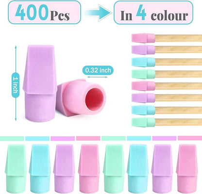 PRALB 400PCS Pencil Top Eraser Bulk Caps for Pencils,Chisel Shape Erasers Toppers Assorted Colors for Party Favors Games Prizes, Pencil Top Erasers Cap for Home School Classroom Office,Color 4