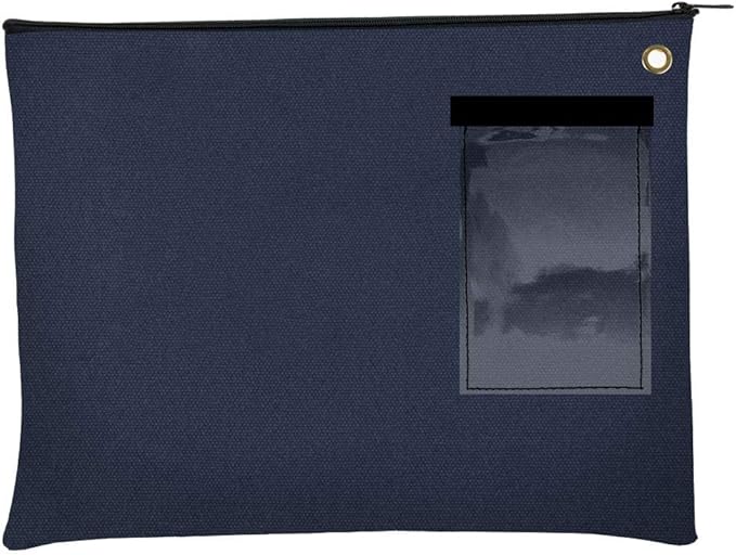 BankSupplies Canvas Interoffice Mailer, 14 oz. - 14W x 11H - Navy Blue - Transit Bag - Large Zipper Bag with Grommet - Use with Padlock or Zip Tie for Security - Interoffice Mail Bag