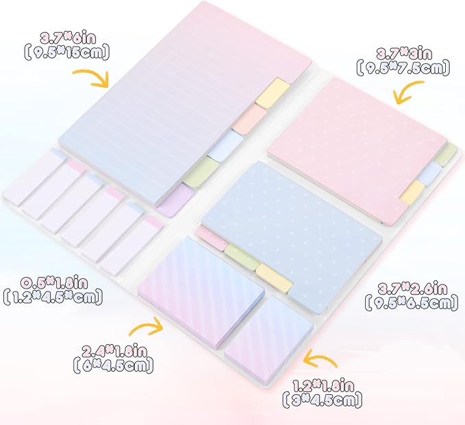 Hommie Sticky Notes Set Tabs 410 Pack Color Pads Divider Sticky Notes with Bookmark Index for School Supplies, 60 Ruled, 40 Per Dotted, 60 Per Rectangular, 6x25 Index Tabs