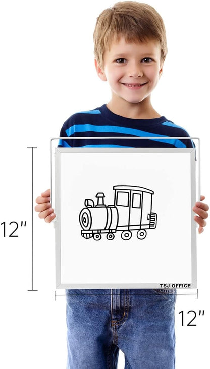 Small Magnetic Desktop White Board – 12 x 12 inches Mini Portable Dry Erase Whiteboard for Students Double Side to Do List Dry Erase Board with Stand for Office, School, Home