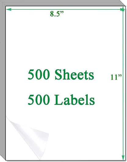 OausTect Full Page Labels 8.5 X 11 Sticker Paper for Laser & Inkjet Printer Printable Permanent Adhesive Mailing Shipping Address Label, Matte White, 500 Sheets -500 Labels (8165/5165)