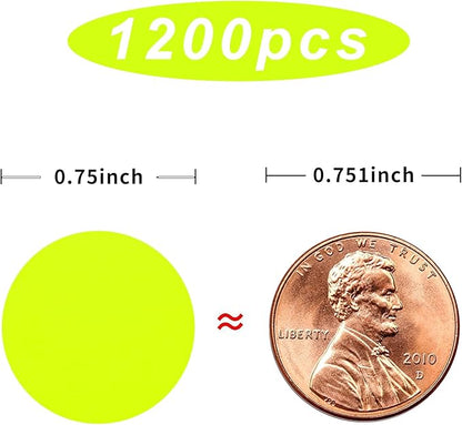 1200 Pieces 0.75 Inch Round Color Coding Label Garage Sale Stickers Yard Sale Price Stickers Permanent Adhesive Dots Stickers,Easily Writable with Perforation Line (Fluorescent Yellow)
