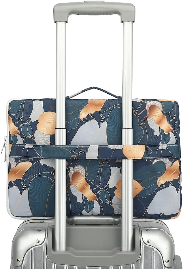 canvaslife 360° Protective Laptop Sleeve Case Bag Cover with Handle For iPad 12.9 inch,MacBook Pro Air 13" and 12.5 inch-13.3 inch Laptop (Blue leaf)