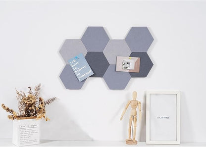 LAJAR 8 Pcs Hexagon Felt Bulletin Board Tiles, Self Adhesive Felt Pin Board Wall Tiles for Photos, Pictures, Memos (Light Gray)