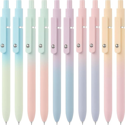 LINFANC Gel Pens, 10 pcs Medium Point 0.7mm, Gradient Color, Black Ink, Retractable Design, Aesthetic Pens for Journaling, School Supplies, Office Supplies