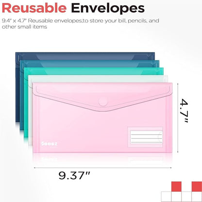Sooez 20 Pack Reusable Envelopes, Small Pencil Pouch, Clear Pencil Case, Pencil Bags Bulk, Receipt Cash Holder, Small Plastic Envelopes, Receipt Envelope for School Office Supplies Travel Accessories