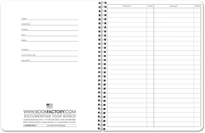 BookFactory Project Diary/Project Management Logbook - Wire-O, 100 Pages, 8.5" x 11" (JOU-100-7CW-PP(Projects))