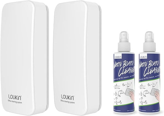 LOUKIN 2 Pack Magnetic Dry Erase Eraser, Whiteboard Eraser, Glass Board Eraser(White), 3.4 fl oz Whiteboard Cleaner * 2 Included, for Classroom, Home and Office Use