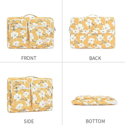 canvaslife 360° Protective Laptop Sleeve Case Bag with 4 Pockets for MacBook Pro 16 inch and 15 inch-15.6 inch Laptop (Yellow flower)