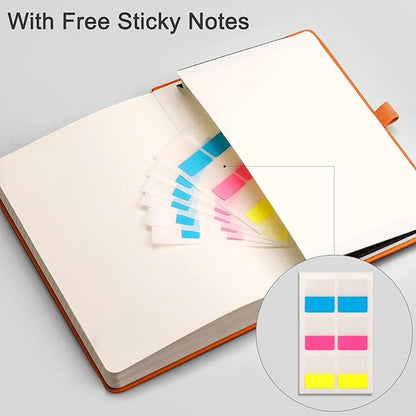 EMSHOI Lined Journal Notebook - 120gsm Thick Leather Journal with Sticky Notes, 256 Numbered Pages A5 Hardcover College Ruled Notebook for Women Men Work School Writing, Medium 5.75" x 8.38"-Orange