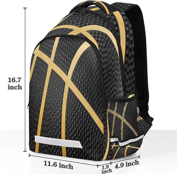 Balck Gold Sport Basketball Backpack School Bookbag Laptop Purse Casual Daypack for Teen Girls Women Boys Men College Travel