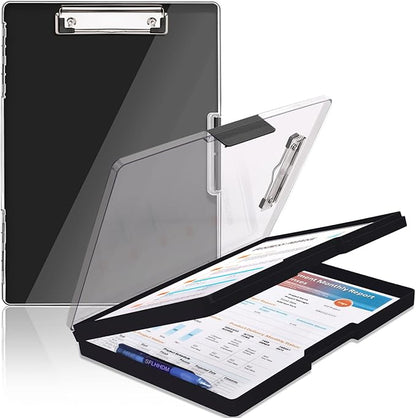 Clipboard with Storage,Heavy Duty Clip Boards 8.5x11 with 2 Storage Case,Clear Visible Top Panel Storage Clipboards,Side Opening Clip Boards,Nursing Clipboard Folder Case for Office Supplies-Black