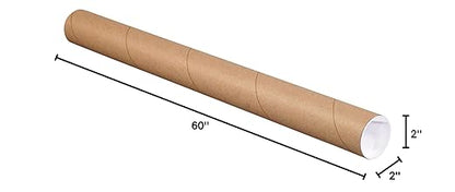 BOX USA BP2060K Mailing Tubes with Caps, 2" x 60", Kraft (Pack of 50)