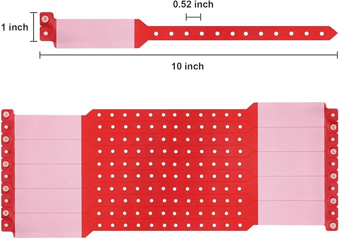 100pcs Vinyl Wristbands Hospital Identification Bands,Waterproof Adjustable Medical Wristband,Disposable Snap Wristband for Hospital (Color : Red)