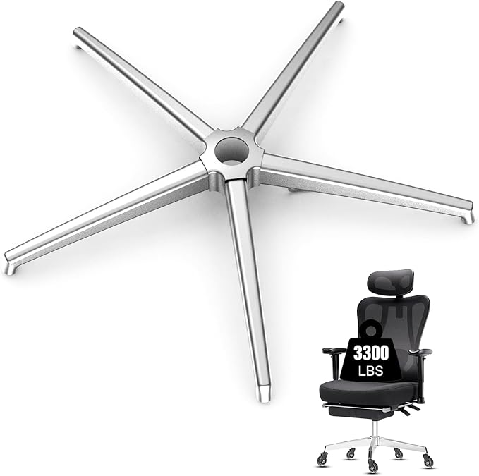 Office Chair Base Replacement (3300 lbs) - Heavy Duty Alloy Office Chair Base Replacement, Office Chair Reinforced Metal Legs, Universal Gas Cylinder and Caster Socket (Office Chair Base)