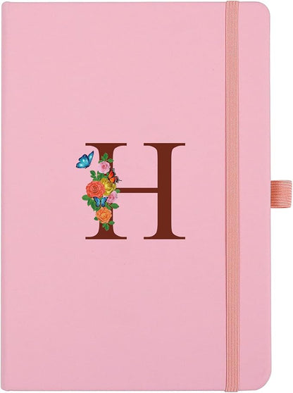Pink Notebook for Women, 5.7"X8.3" A5 Journal Notebook with Letter H, Dual-Sided Writing Notebook with Dividers, Cute Leather Journal for Work, Business, School, Meetings, Travelers, Small Notebook
