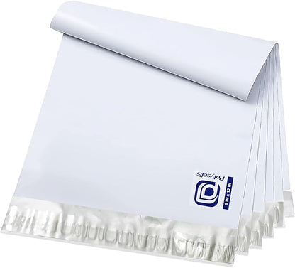 POLYSELLS 100 pcs 9x12 Inches White x Silver Poly Mailers Shipping Envelopes, Strong Adhesive Sealing, Waterproof, and Tear-resistant Postal Mailing Bags for Clothing, Books, and Accessories