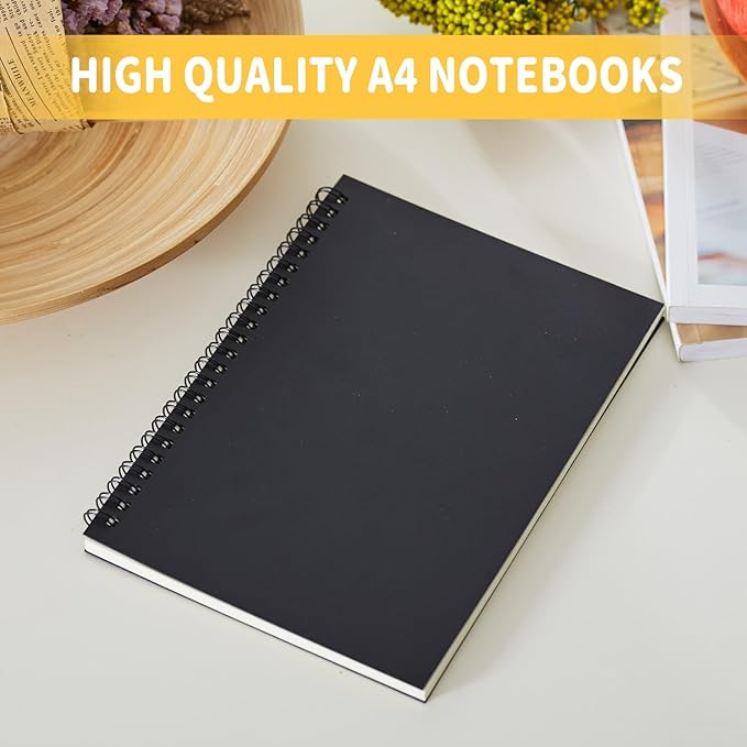 BoAn Spiral Notebook 2 Pcs 8.3 Inch x 11.2 Inch A4 Notebook 76 Pages/ 38 Sheets Soft Cover Spiral Notebook Journal Sketchbook Soft Kraft Cover Sheets for Students Office Business