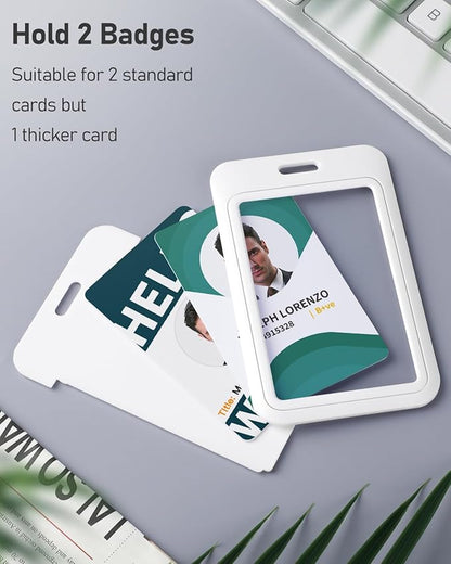 Uniclife 1 Pack Sliding ID Badge Holder Vertical Hard Plastic Case with Clear Window White Card Protector Pouch for Office School ID Credit Cards Proximity Key Cards Driver’s Licenses and Passes