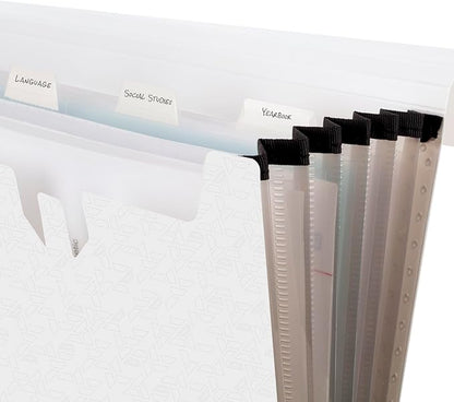 Five Star Expanding File Organizer, 6-Pocket Accordian File Organizer, Bungee Closure, Holds 11" x 8-1/2", White (350100E-ECM)