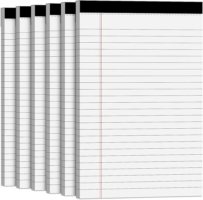 Note Pads 5x8 Small Legal Pads White Notepad, 6 Pack, Narrow Ruled Notepads, Micro Perforated Legal Writing Pads Memo Pad, 30 Sheet/Note Pad, Notebook Paper Tablet for School, Lined Legal Pad 5x8''