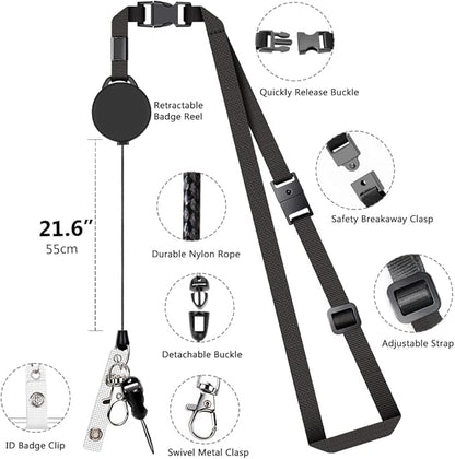 2 Pack Adjustable Retractable Lanyards, Quick Release Buckle and Safety Breakaway Lanyards with Swivel Metal Lobster Clasp for Offices, Staff, Students, Employees