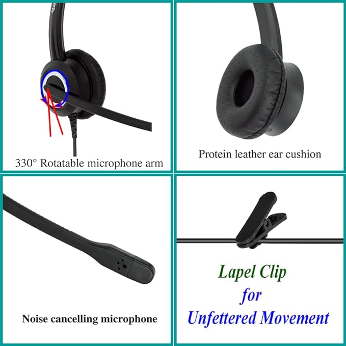 Polycom Phone Headset Noise Cancelling Mic RJ9 U10P Bottom Cable Compatible with Polycom VVX, Shoretel, Nortel (Avaya) Phones