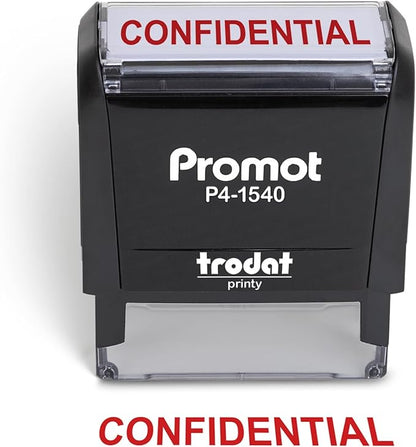 Promot Confidential Self Inking Rubber Stamp - Refillable Office Stamps - Business, Bookkeeping, Ordering, Accounting, Work, Notary Stamper - Red Ink