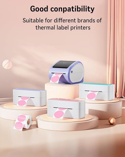 Phomemo 2” Color Circle Thermal Label, Self-Adhesive Round Sticker Label, Circular Thermal Printer Label for Logo Design, Name/Price Tag, Thanks Card, Address, QR Code, 750 Labels/Roll, 4 Rolls, Pink