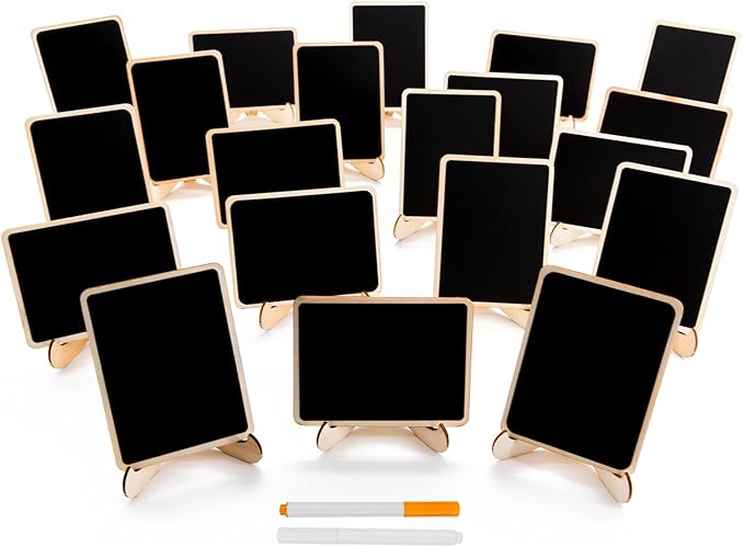 20 Pack Wood Mini Chalkboards Signs with Support Easels, Place Cards, Small Rectangle Chalkboards Blackboard for Weddings, Birthday Parties, Message Board Signs and Event Decorations