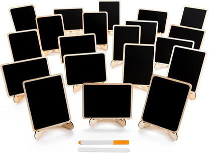 20 Pack Wood Mini Chalkboards Signs with Support Easels, Place Cards, Small Rectangle Chalkboards Blackboard for Weddings, Birthday Parties, Message Board Signs and Event Decorations