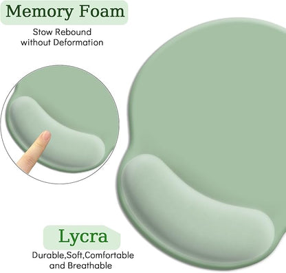 Ergonomic Mouse Pad with Wrist Rest, Gaming Mousepad Wrist Support with Non-Slip Pain Relief PU Base, Comfortable Computer Mouse Pads for Desk, Cute Office Desk Accessories Decor Matcha