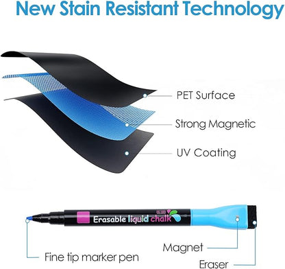 MaxGear Magnetic Black Dry Erase Board Sheet 12"x8" for Refrigerator, Small Fridge Magnetic Whiteboard for Kitchen, Fridge Shopping List for Family Planner and Grocery List, 3 Chalk Markers