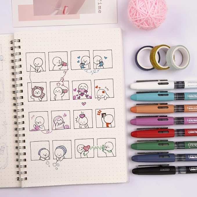 WRITECH Liquid Ink Rollerball, 0.5mm Extra Fine Point, Smooth Writing Quick Dry Roller Pens 8 Assorted Colors for Journaling, Drawing & Sketching (Vintage)