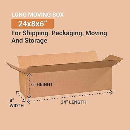 AVIDITI 24x8x6 Long Corrugated Boxes, Long, 24L x 8W x 6H, Pack of 25 | Shipping, Packaging, Moving, Storage Box for Home or Business, Strong Wholesale Bulk Boxes