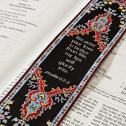 Your Love is Better Than Life, Bulk Pack of 6 Woven Fabric Christian Bookmarks, Silky Soft Psalm 63:3 Flexible Bookmarker for Novels Books and Bibles, Religious Memory Verse Gift
