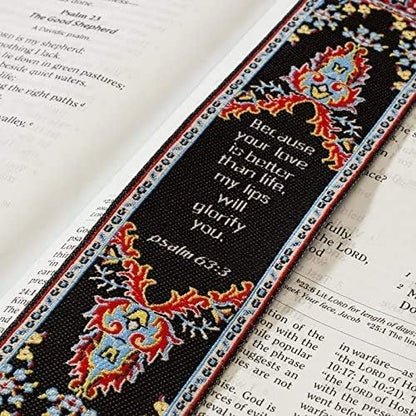 Your Love is Better Than Life, Bulk Pack of 6 Woven Fabric Christian Bookmarks, Silky Soft Psalm 63:3 Flexible Bookmarker for Novels Books and Bibles, Religious Memory Verse Gift