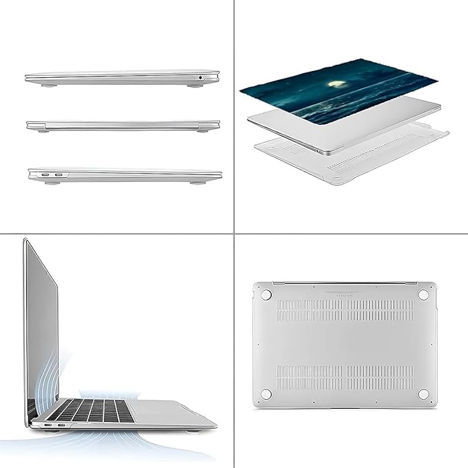 Compatible with MacBook Air 13.6 Inch Case 2024 2023 2022 Release Model A3113 M3 A2681 M2, Night Sea Beach Moon Ocean Landscape Hard Plastic Shell Cover Case