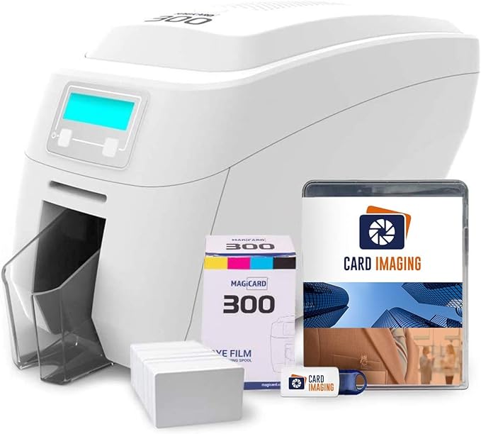 Magicard 300 Dual Sided ID Card Printer & Supplies Bundle Badge Maker Machine (3300-0021)