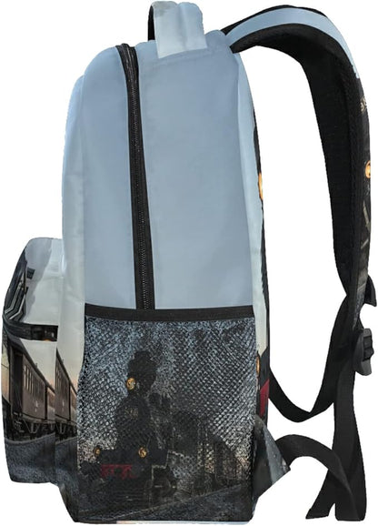 AUUXVA Cool Locomotive Train School Backpack for Girls Boys Kids Laptop Backpack Travel Camping Daypack Medium